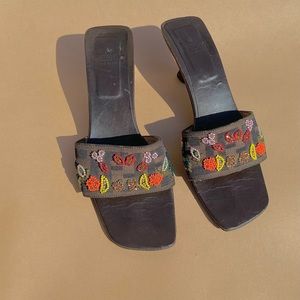 *SOLD* Vintage Fendi Zucca Monogram Fruit Beaded accent slides